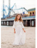 Ivory Lace V Neck Ruffle Boho Beach Flower Girl Dress